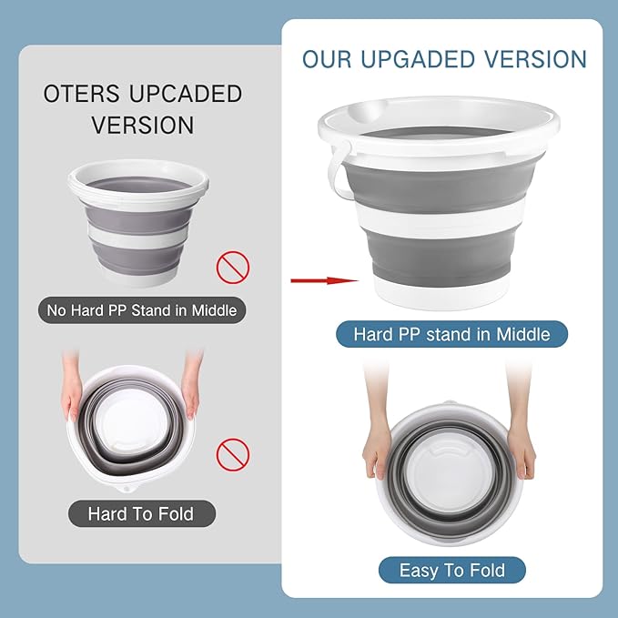 Pickmesh 4 Pcs Collapsible Bucket 2.6 Gallon (10l) Foldable Collapsible Sand Bucket with Handle Small Cleaning Pail for Household Outdoor Car Washing Camping Beach Sand (Gray)