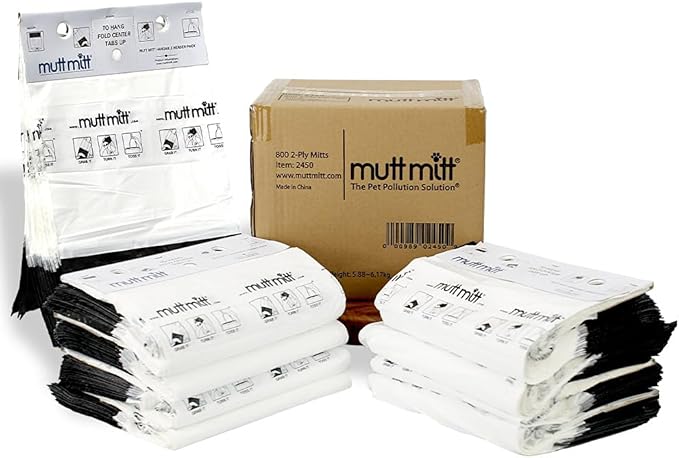 Mutt Mitt® 2-Ply Dog Waste Bags with Thick 2 Mil Mitten - 800 Dog Waste Bags on 8 Station Headers - No more yuck or warm handshake