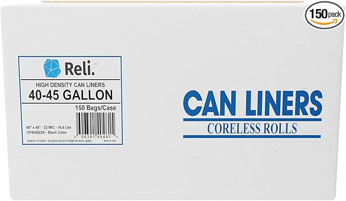 Reli. Premium 40-45 Gallon Trash Bags | 150 Count | Made in USA | Heavy Duty | Bulk | SuperValue | Black Multi-Use Garbage Bags