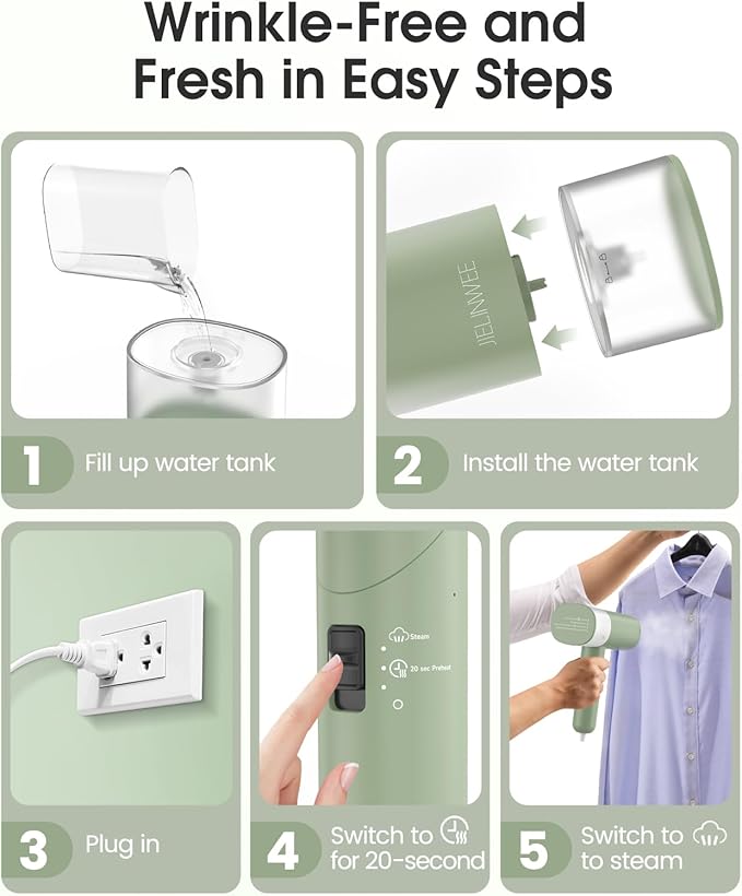 Handheld Steamer for Clothes 1200W Foldable Travel Steamer 20 Sec Preheat Garments Wrinkle Remover 120V Portable Hand Iron with 150ml Water Tank Clothes Steamer for Home Travel-Green