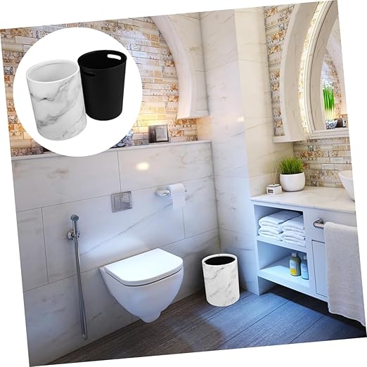 Cabilock Marbled Trash Can Kitchen Bathroom Waste Basket Plastic Office Living Room Waste Bin Dorm Wastebasket