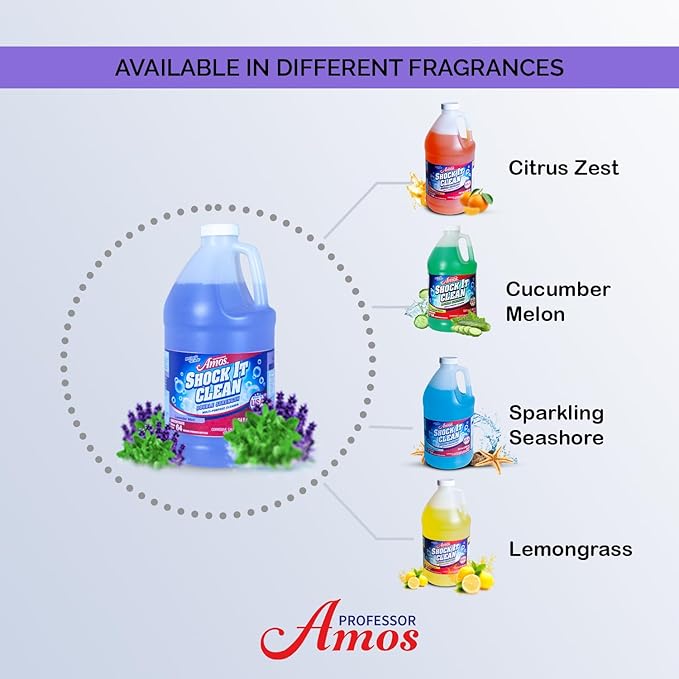 Professor Amos' Shock It Clean Scented Concentrate Cleaner Laundry Booster Stain Remover Carpet Cleaner Kitchen and bathroom Cleaner Indoor and Outdoor (Lavender 64 Oz - Gallon)