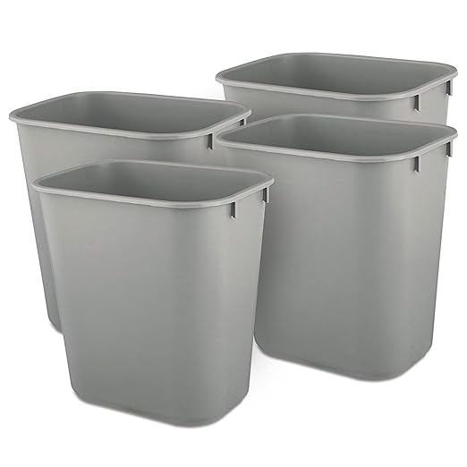 Rubbermaid 4 Pack 2955GRA Deskside Plastic Wastebasket Rectangular 3 1/2 gal Gray