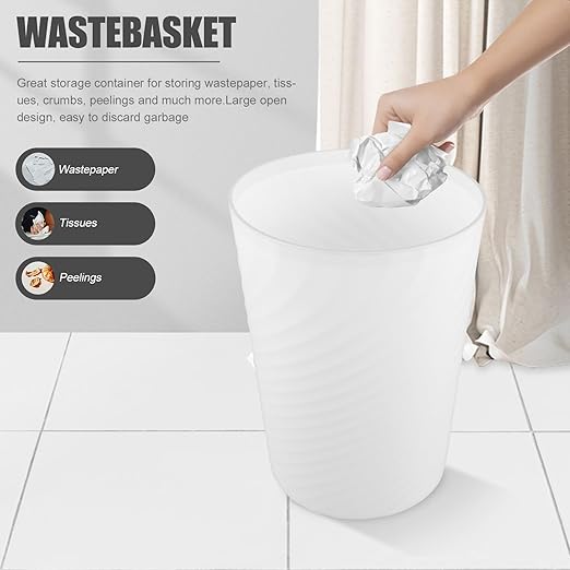 Plastic Trash Can with Presser Ring Large White Multi-Function Garbage Bucket Sturdy Trash Bin for Bedroom Office Bathroom Wastebasket