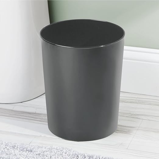 mDesign Round Metal Small 1.7 Gallon Recycle Trash Can Wastebasket Garbage Container Bin for Bathrooms Kitchen Bedroom Home Office - Durable Stainless Steel - Mirri Collection - Graphite Gray