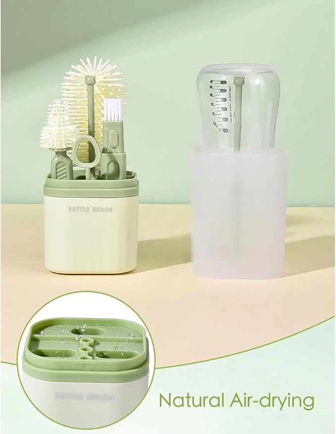 Baby Bottle Brush Set-Travel Bottle Cleaner Kit with Silicone BrushDrying RackNipple BrushStraw BrushBottle Mouth BrushStorage Box-6 in 1 Portable Bottle Washing Kit for Home and Travel