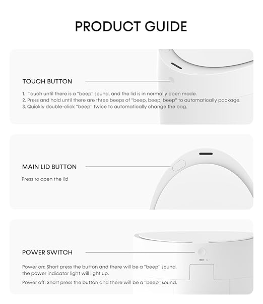 TOWNEW T AIR ONE Smart Trash Can 2.6 Gallon Automatic Garbage Can with Self-Sealing and Self-Changing Motion Sense Activated Rechargeable Trashcan for Living Room Bedroom Workshop Kitchen White