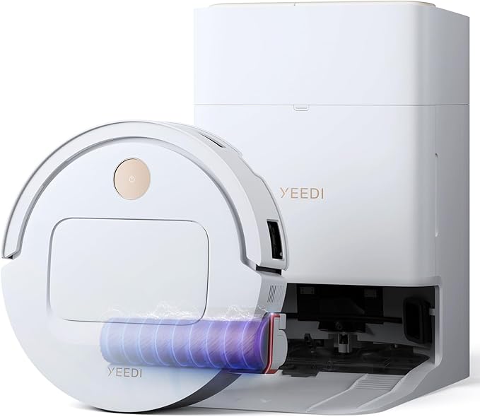 Yeedi M14 Plus Robot Vacuum and Mop with All-in-One Station 18000Pa OZMO Roller Instant Self-Washing Mopping 167℉ Hot Water Mop Washing &amp Self-Drying ZeroTangle 3.0 Self-Emptying White