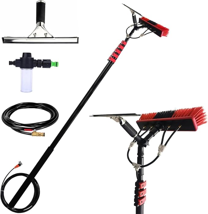 Glass Cleaning Brush Home Water Fed Telescopic Pole Kit Solar Panel Brush Rotating for Photovoltaic PanelTelescopic Window Cleaning Brush &amp Wiper - 3.6-10.8M Extension Rod for Solar Panels