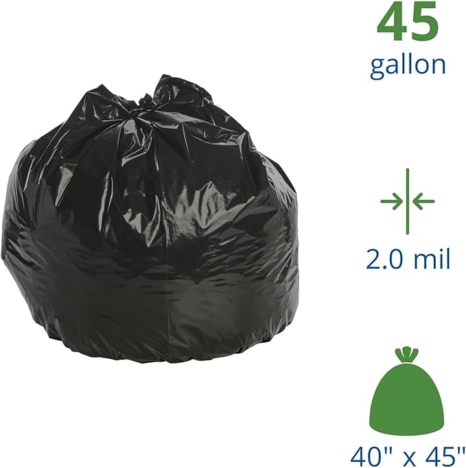Stout P4045K20 Trash Garbage Bags 45gal 2mil 40 x 45 Black 65/Box
