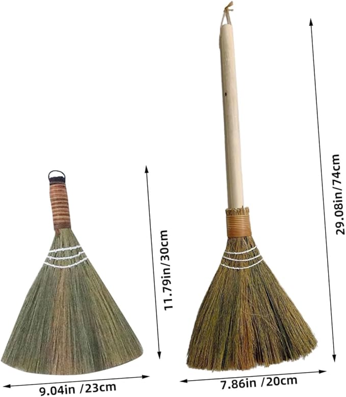 Garneck 2pcs Handmade Woven Brooms with Detachable Handle Rustic Soft Straw Cleaning Brooms for Home Kitchen Indoor Outdoor Dust Removal