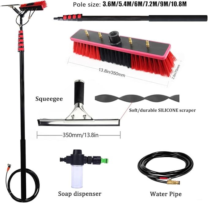 Telescopic Rod Window Cleaning3.6-10.8M Solar Panel Cleaning Brush and Pole with Water Supply Truck Window Window Glass Pan 35CM10.8M