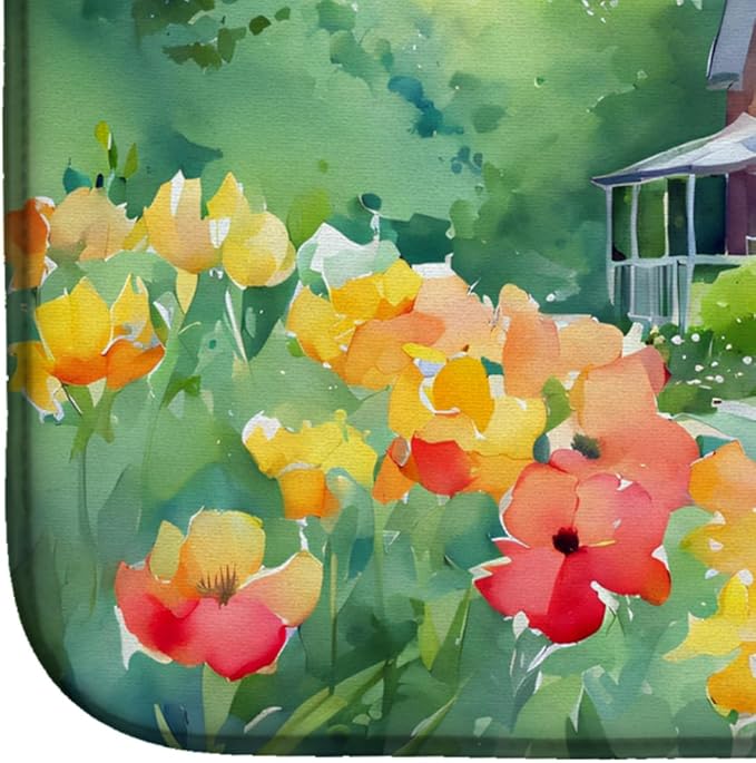 Caroline's Treasures DAC1669DDM Massachusetts Mayflowers in Watercolor Dish Drying Mat Absorbent Dish Drying Mat Pad for Kitchen Counter Dish Drainer Mat for Countertop 14 x 21 Multicolor