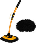15° Curved Car Cleaning Brush with Telescopic Handle 43 Aluminum Alloy Long Rod Wash Mop For Washing Caravan Van Truck Boat RV Roof Soft Chenille Head Duster Clean Product Not Hurt Paint Scratch Free