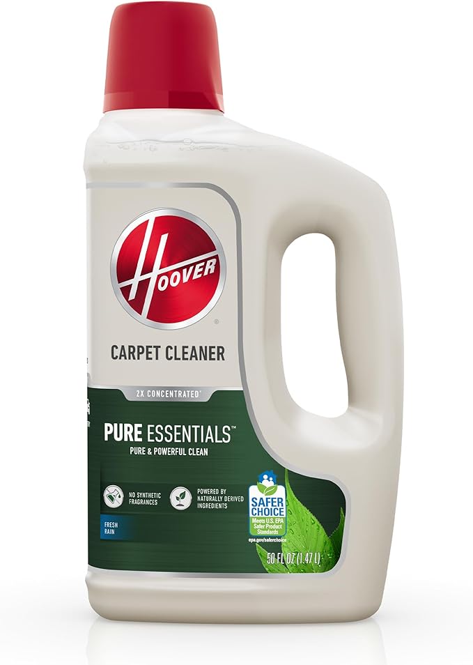 Hoover Pure Essentials Carpet Cleaner Solution 50 oz. Fresh Rain Scent Natural Plant Based Formula Deep Cleaning Carpet Shampoo Solution Pair with Hoover Carpet Cleaner Machine