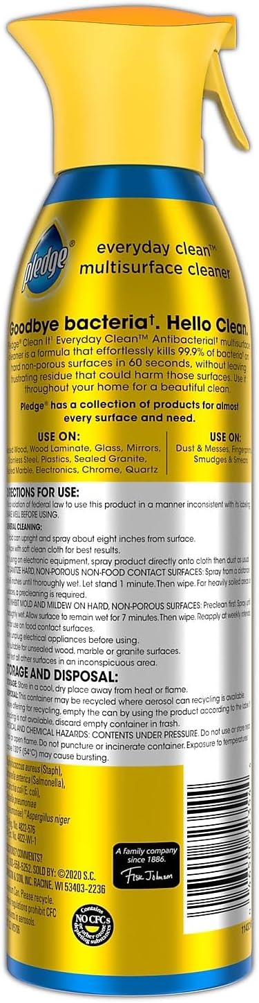 Pledge Multi Surface Antibacterial Everyday Cleaner 9.7 Oz Aerosol Spray 6/Carton