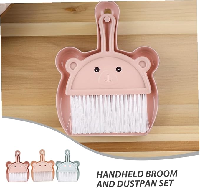 Wakauto Mini Portable Dustpan and Hand Broom Set 6pcs Small Desk Cleaning Brush Combo in Sky Blue Light Brown and Wheat Colors for Home Office and Keyboard Cleaning
