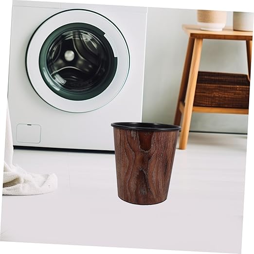 Retro Wood Grain Wastebasket Round Lidless Trash Can for Home Office Bedroom Bathroom Elegant Grain Pattern Garbage Bin for Dining Room Kitchen Decor