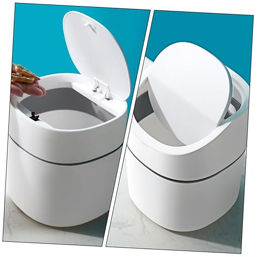 2pcs Modern Portable Desktop Trash Can Lidded Waste Bin for Home Kitchen Office Plastic Wastebasket for Tabletop Use Smooth Surface Easy to Clean