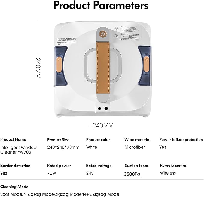 Window Cleaning Robot Automatic Window Cleaner Robot Double-Sided Spray Water 3500Pa Suction Power 110ml Tank Intelligent Path Planning 4 Cleaning Modes (YW703-White)