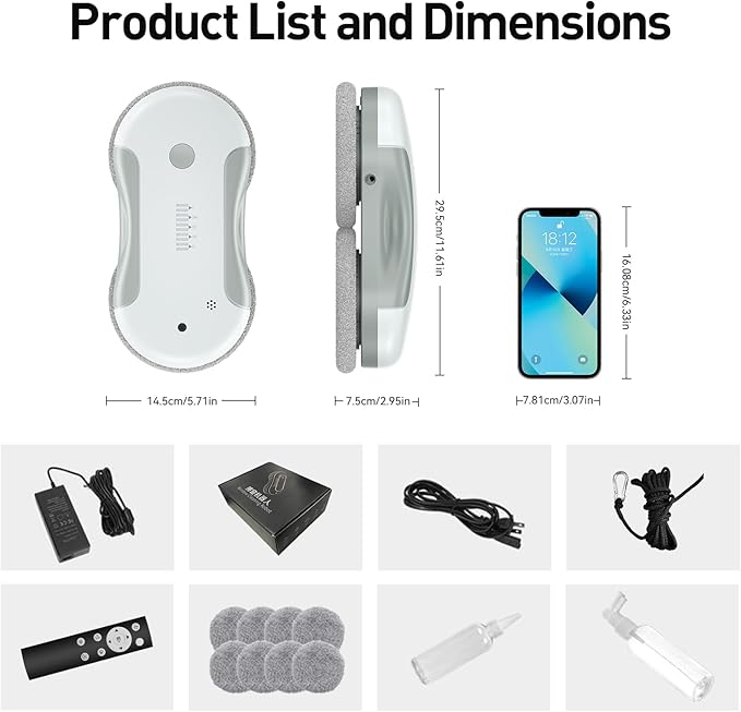 Window Cleaning Robot 5800Pa Intelligent Window Cleaner Robot with 80ml Dual Water Spray with Path Planning and Edge Detection for Interior/Exterior Highrise Windows