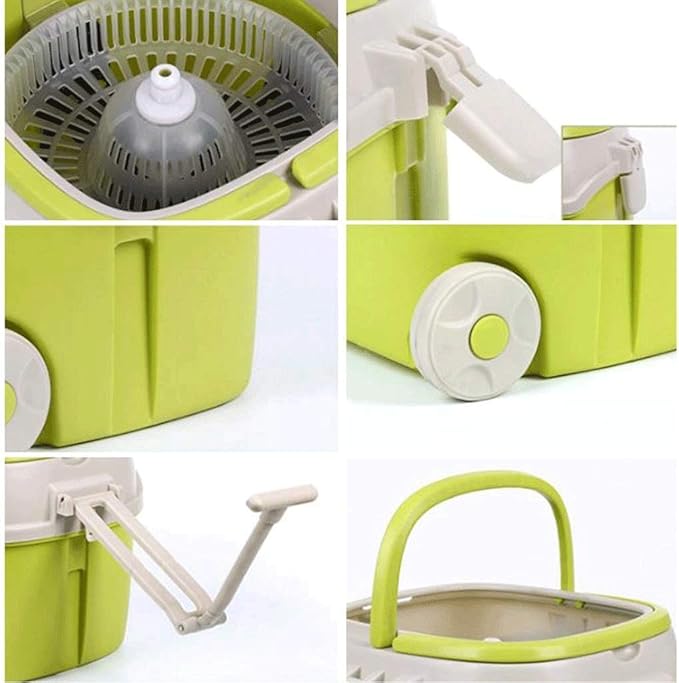 Mop and Bucket Set Spin Kit Extended Adjustable Handle and 2 Machine Washable Microfiber Spinning