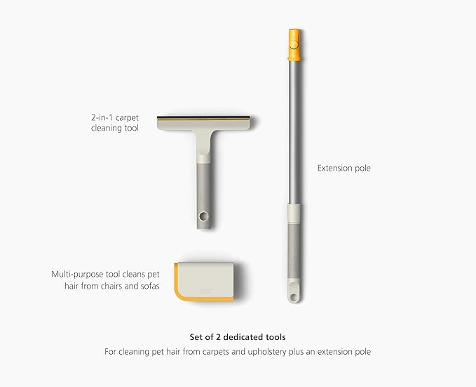 Joseph Joseph CleanTech 3pc Pet Hair Cleaning Tool Set Manual Rake for Carpet Upholstery &amp Furniture with Extension Pole