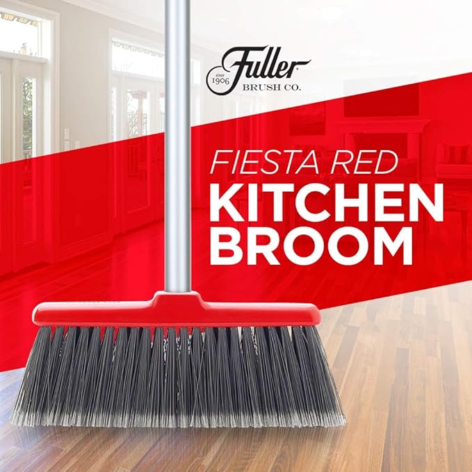 Fuller Brush Adjustable Kitchen Broom – 10 Wide Broom Head with Split-End Bristles and Steel Handle (29–52) for Sweeping Fine Dust and Crumbs – Red (Fiesta Broom Complete)