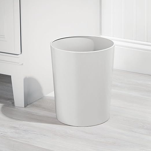 mDesign Round Metal Small 1.7 Gallon Recycle Trash Can Wastebasket Garbage Container Bin for Bathrooms Kitchen Bedroom Home Office - Durable Stainless Steel - Mirri Collection - Light Gray