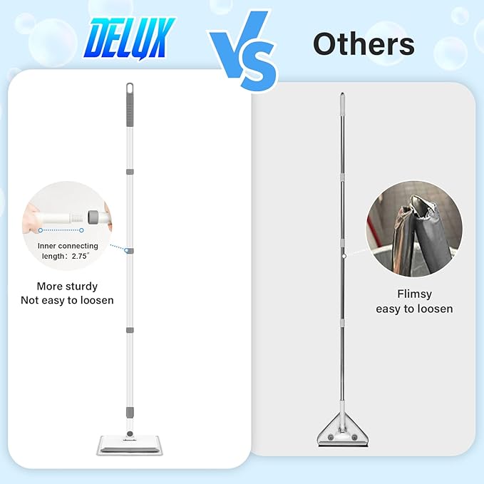 Baseboard Cleaner Tool with Handle DELUX Baseboard Cleaner with Extendable Long Handle 4 Reusable Cleaning Pads Wall Cleaner for Baseboards Cleaning Ceiling Wall Floor Shower Bathroom Kitchen