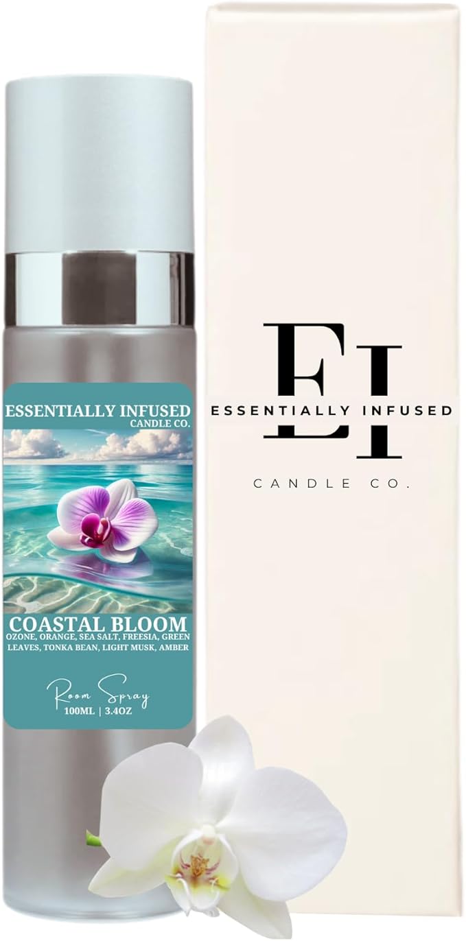 ESSENTIALLY INFUSED Premium Room Sprays (1 x 3.4 fl oz) - Luxurious Home Fragrance | Aromatherapy Long-lasting (Coastal Bloom)