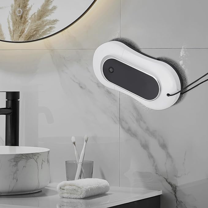 Window Cleaning Robot with Dual Water Spray 3200Pa Sunction Power Automatic Windows Cleaner Window Washer Glass Cleaning Robot with Double-Side Water Spray 70ml Waters Tank (White)