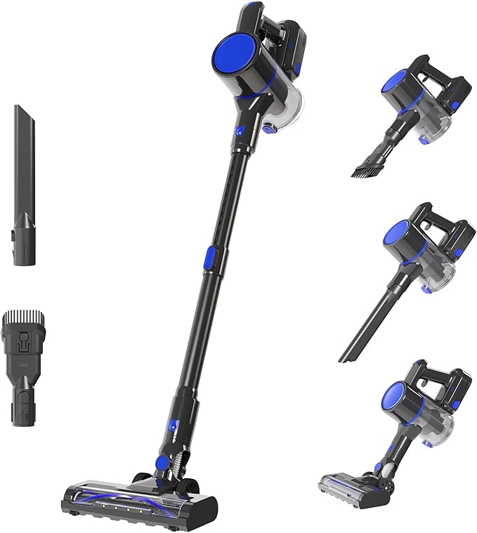 NEWBULIG Cordless Stick Vacuum Powerful 10KPa Suction for Hardwood Floors Pet Hair Removal Lightweight Rechargeable Low Noise Cleaner