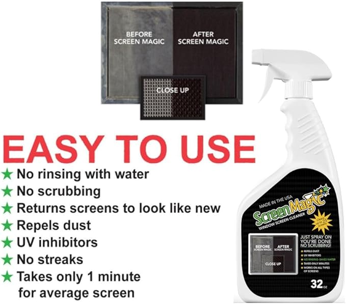 SCREEN MAGIC SM32T Screen Cleaner Spray - Trigger Sprayer For Windows &amp Doors - 2 Pack 32 Fl Oz Each