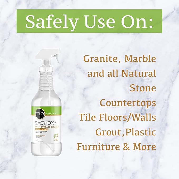 Oxy Countertop Cleaner Marble Granite Stone Safe for daily use (1 quart 32 oz.) with 2 Microfiber towels kit