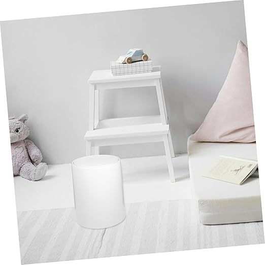 Modern Press Trash Can Medium Garbage Container with Press Lid Stylish Waste Basket for Home Use for Bedrooms Kitchens and Compact Spaces Gray White