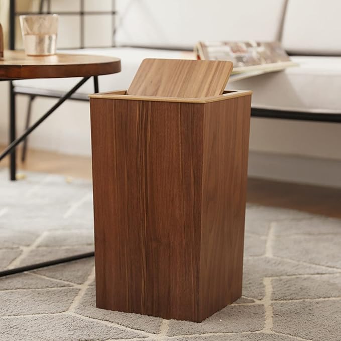 Modern Wooden Trash Can Wastebasket or Recycling Bin for Home or Office Trash Bin with Swing Lid Rubbish Bin