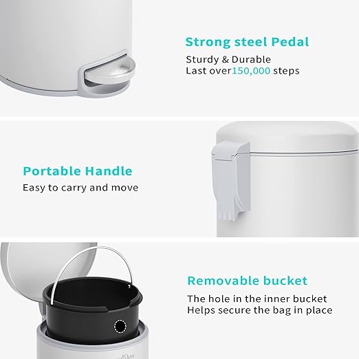 mVm Bathroom Garbage Can3.2 Gallon/12 Lliter Round Stainless Steel Trash CanStep Small Trash Can with Lid and Foot PedalSoft-CloseAnti-Fingerprint.for BathroomBedroomOfficeLiving Room(Gray)