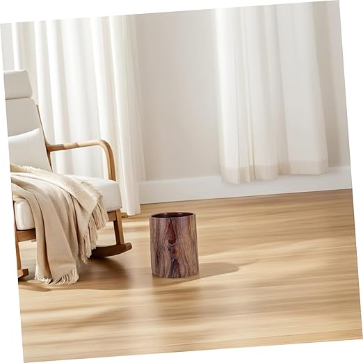 PRETYZOOM Retro Wood Grain Trash Can Lidless Round Wastebasket for Home Office Bedroom Open Top Farmhouse Style Bin for Dorm and Kitchen