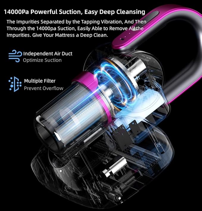 Lightweight Cordless Stick Vacuum Cleaner with Bed Vacuum 2-in-1 Mattress Vacuum and Upright Vacuum 14000Pa Rechargeable Handheld Vacuum Household Vacuum for Pet Hairs Hardwood Floors (White)
