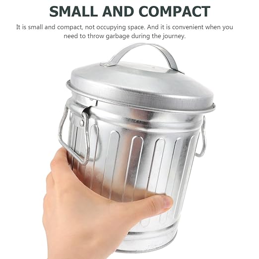 Zerodeko Trash CanCute Traditional Mini Metal Trashcan On The Desktop Decorative Galvanized Bucket Multifunctional Organizer &amp Flower Pot for Home Office Bathroom and Cabin (Silver 5.1 x 7