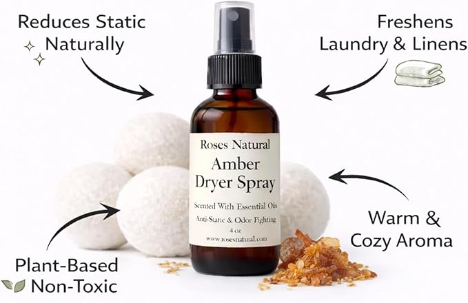 Wool Dryer Balls &amp Dryer Spray Bundle – 3 Reusable Dryer Balls + Plant-Based Essential Oil Dryer Spray Natural Fabric Freshener Anti-Static &amp Odor Fighting (Amber)