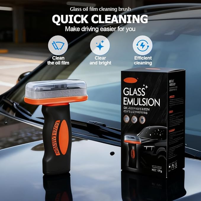 Handheld Glass Oil-Film Remover 2026 New Upgrade Emulsion Cleaner Glass Cleaning Board Automotive Oil Film Cleaning Brush for Car Windows (2 One Size)