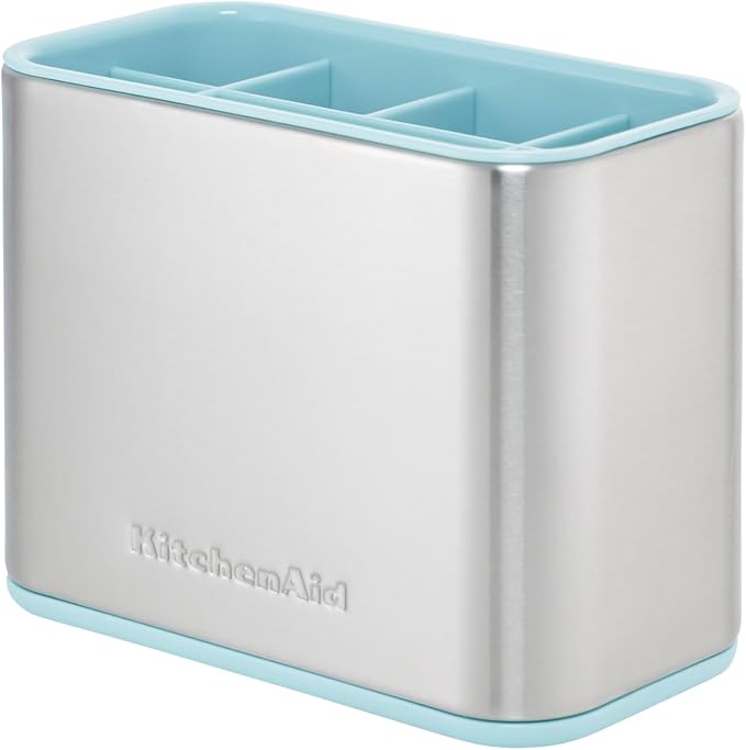 KitchenAid Multi Compartment Sink Brush and Sponge Caddy with Perforation for Quick Air Drying 3.25 x 4.78 x 6.25 Inch Mineral Water