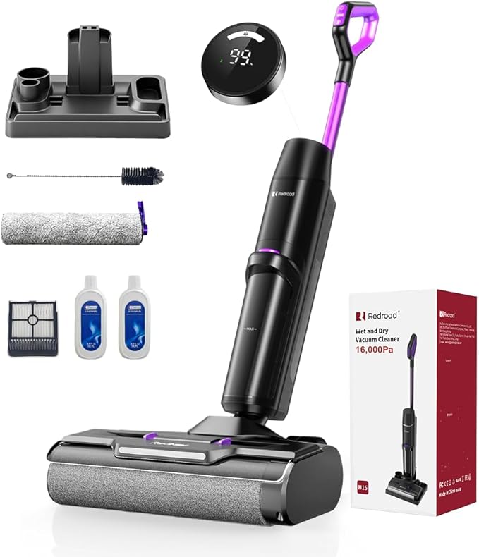 Redroad Wet Dry Vacuum Cleaner 16000Pa50Mins Runtime Cleaning Area 3013 ft²Cordless Vacuum Cleaner Cordless Vacuum and Mop All in Onefor Hard Floors Sticky Messes and Pet HairH15 Set