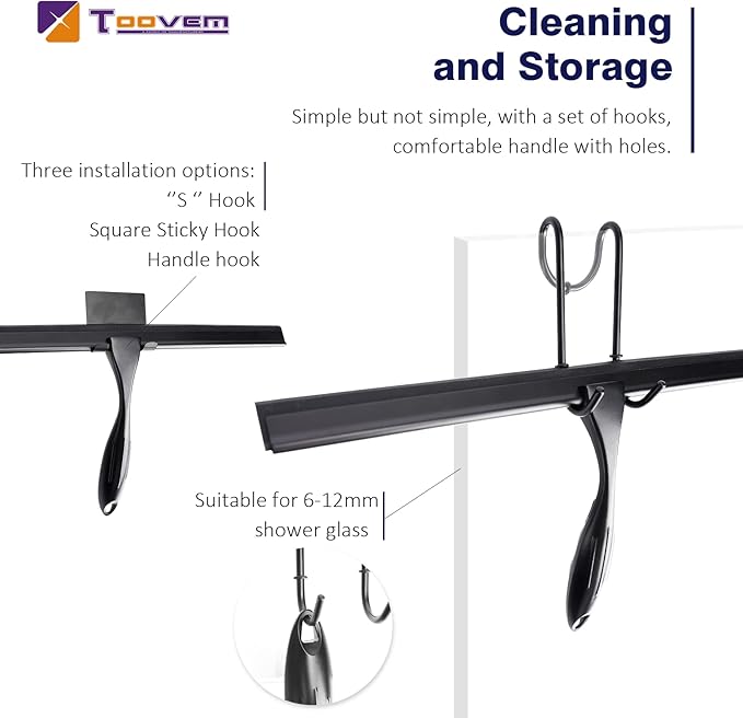 14'' Shower Squeegee TOOVEM Squeegee for Shower Glass Door for Glass Doors Windows Bathroom Car Windshield Black