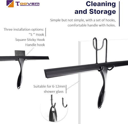 14'' Shower Squeegee TOOVEM Squeegee for Shower Glass Door for Glass Doors Windows Bathroom Car Windshield Black