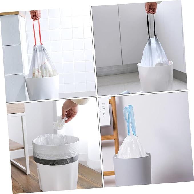 Drawstring Trash Bags 90pcs Disposable Portable Garbage Bags with Handles Gray and White Random Color for Kitchen and Outdoor Use