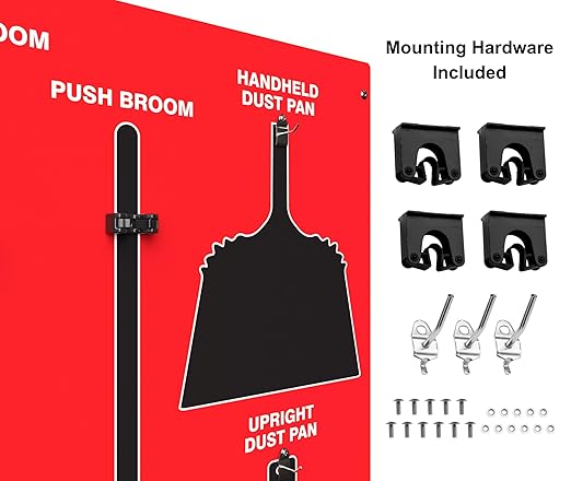 Clean &amp Sweep 5S Shadow Board/Wall Mount Broom Holder 68 x 30 Board 5S Cleaning Station - Board Only Tools Sold Separately Made in The USA by AccuformNMC Red/Black PSB714RDBK