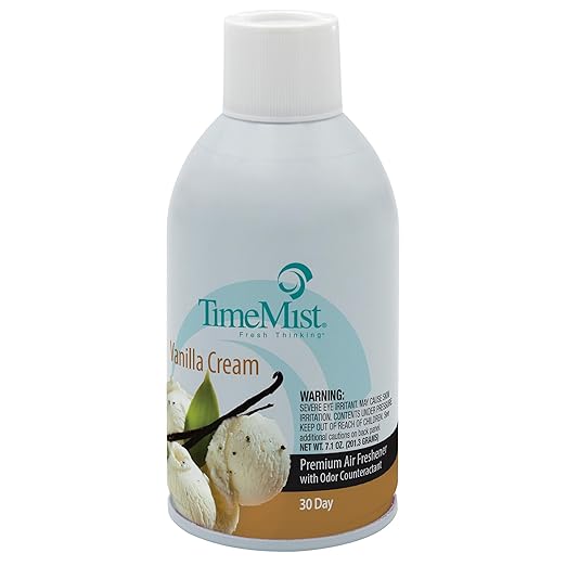TimeMist Premium Metered Air Freshener Refills - Vanilla Cream - 7.1 oz (Case of 12) - 1042737 - Lasts Up To 30 Days and Neutralizes Tough Unwanted Odors